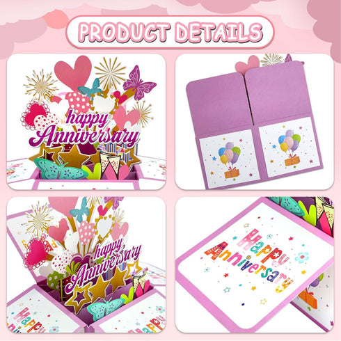 3D PopUp Anniversary Card for Couples with Note Card